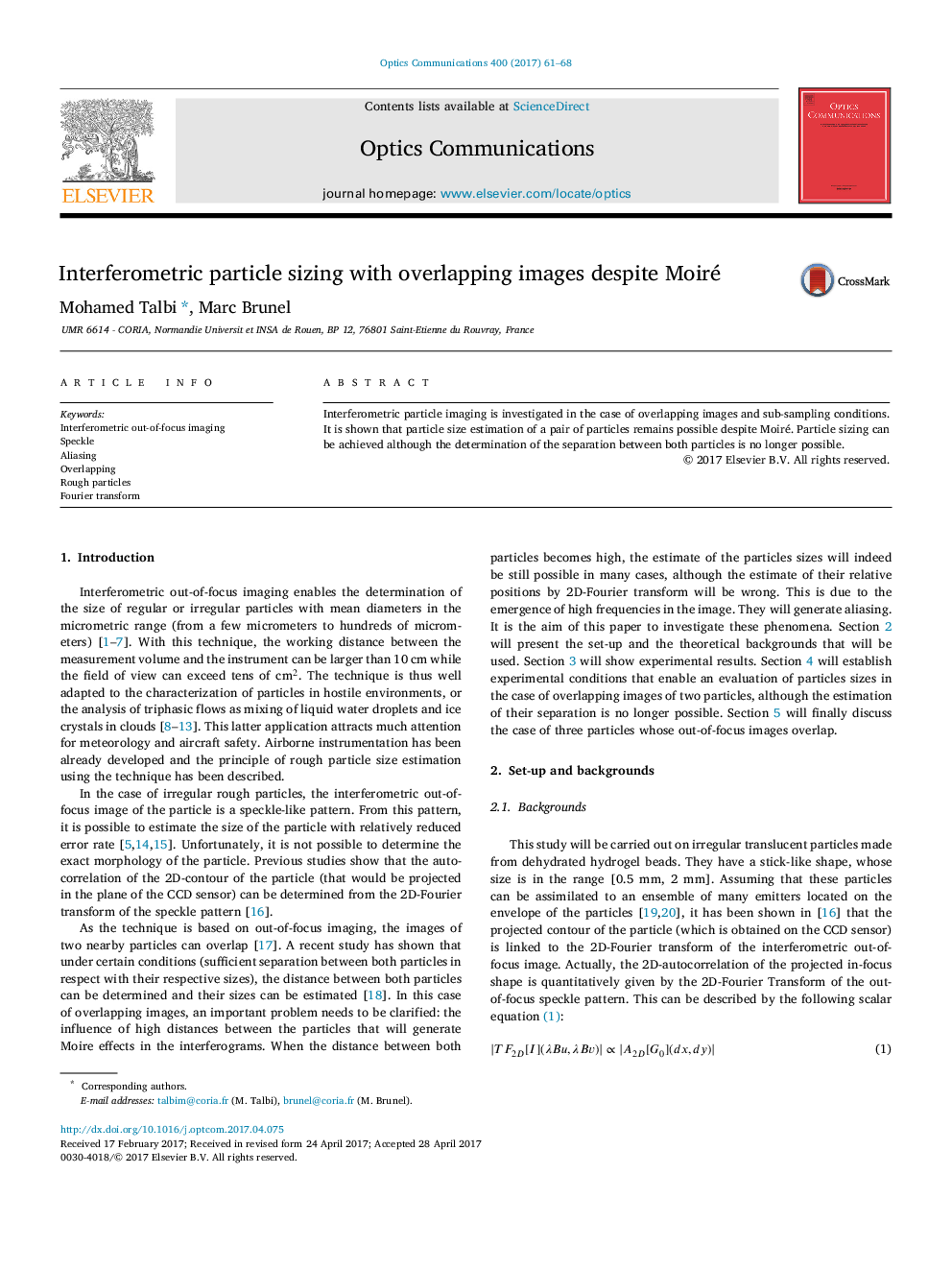 Interferometric particle sizing with overlapping images despite Moiré