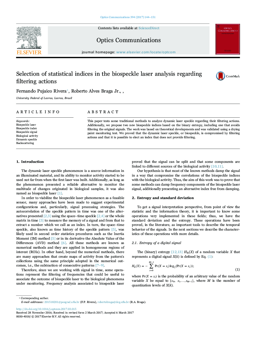 Selection of statistical indices in the biospeckle laser analysis regarding filtering actions