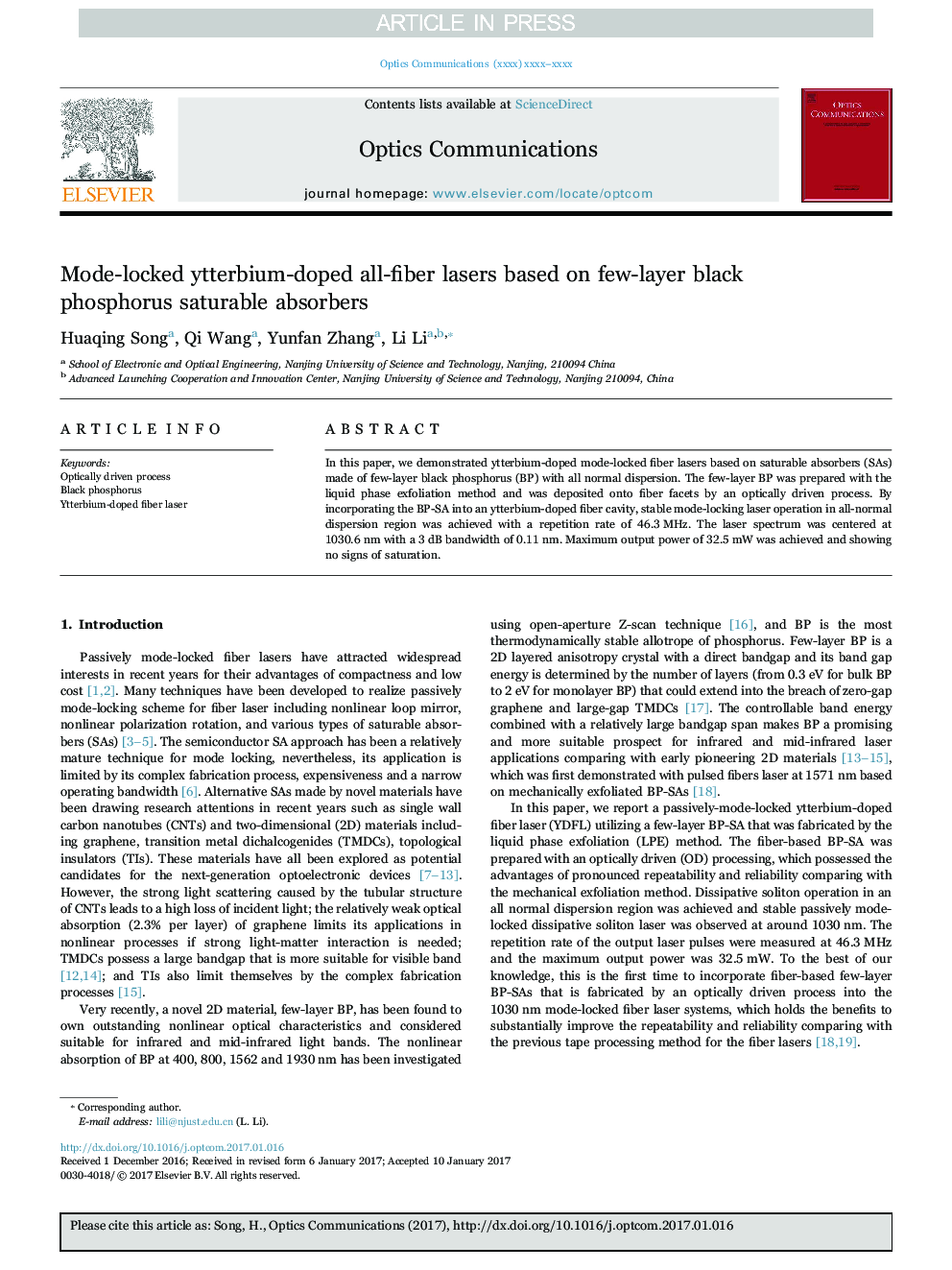 Mode-locked ytterbium-doped all-fiber lasers based on few-layer black phosphorus saturable absorbers