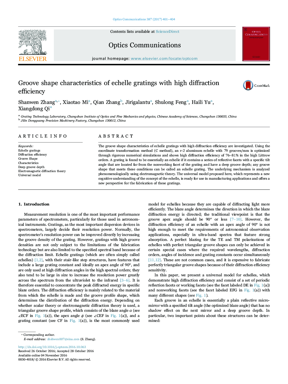 Groove shape characteristics of echelle gratings with high diffraction efficiency