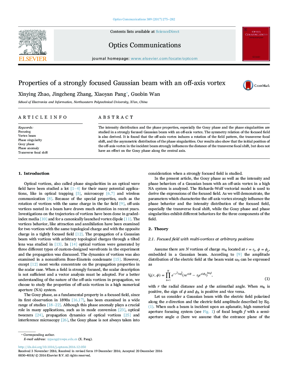 Properties of a strongly focused Gaussian beam with an off-axis vortex