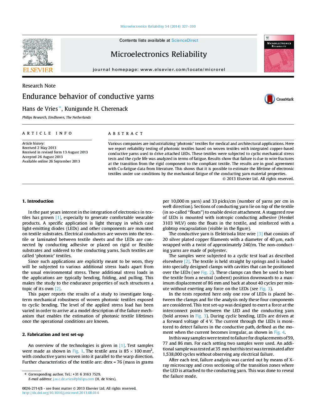 Endurance behavior of conductive yarns