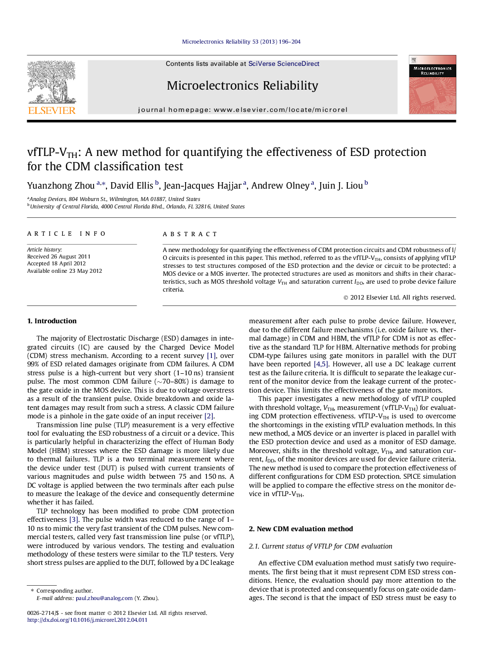 vfTLP-VTH: A new method for quantifying the effectiveness of ESD protection for the CDM classification test