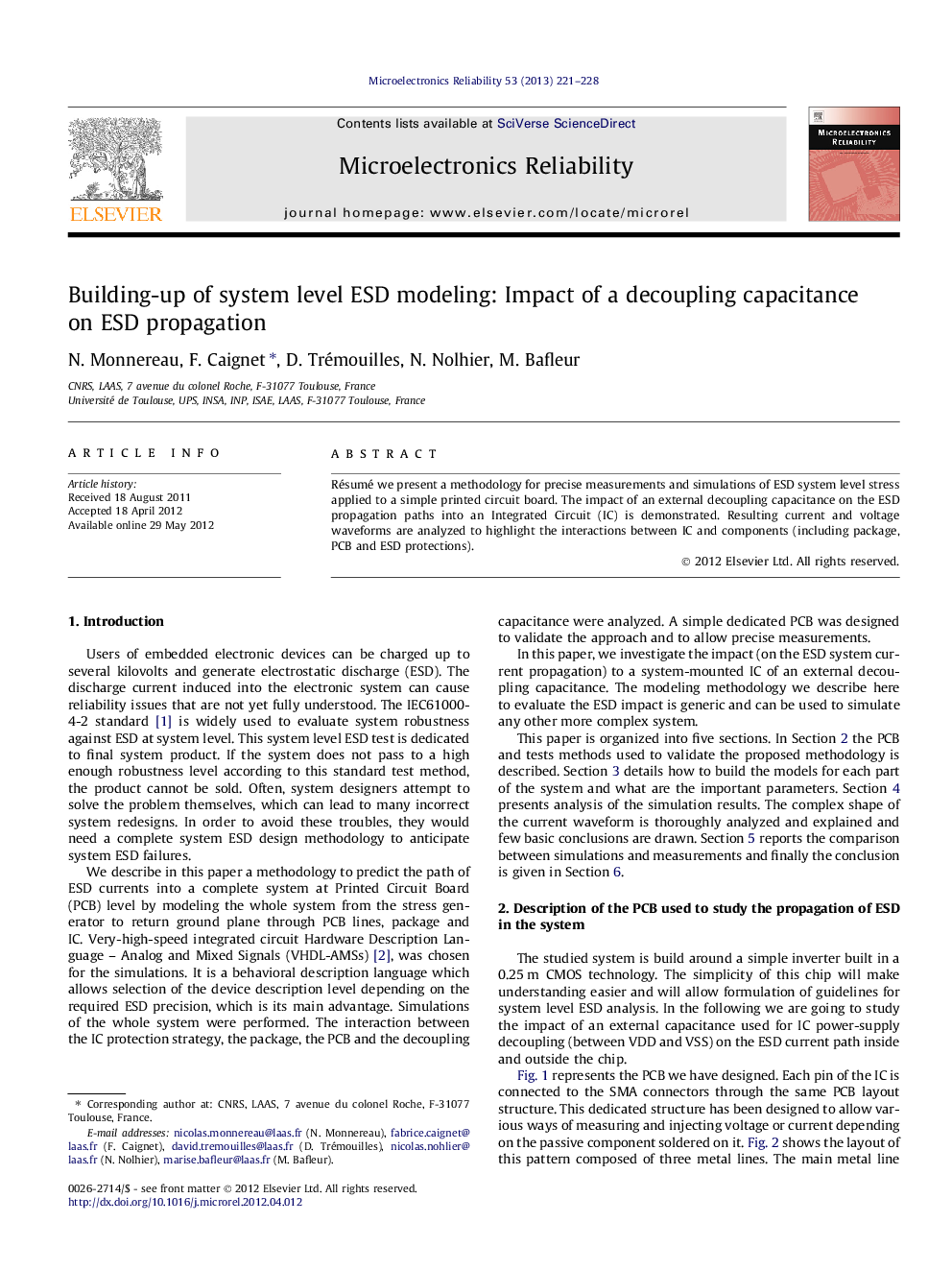 Building-up of system level ESD modeling: Impact of a decoupling capacitance on ESD propagation