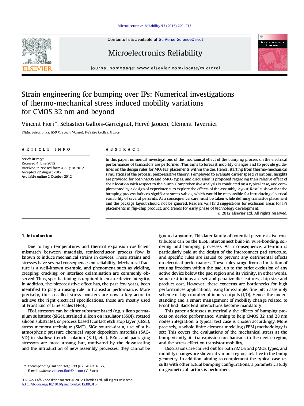 Strain engineering for bumping over IPs: Numerical investigations of thermo-mechanical stress induced mobility variations for CMOS 32 nm and beyond