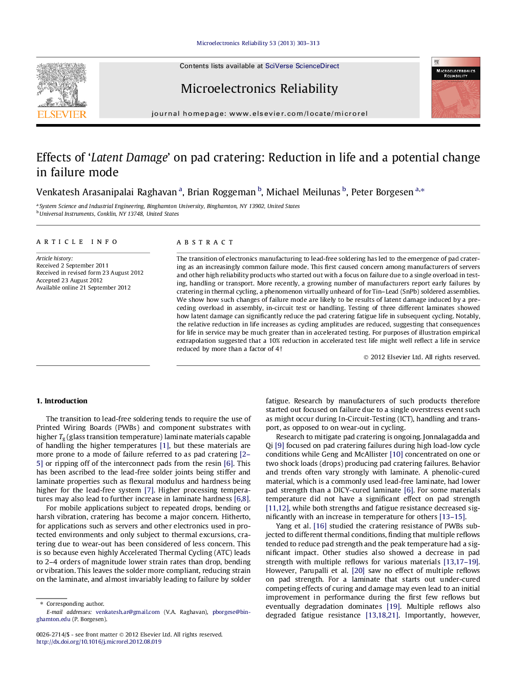 Effects of ‘Latent Damage’ on pad cratering: Reduction in life and a potential change in failure mode
