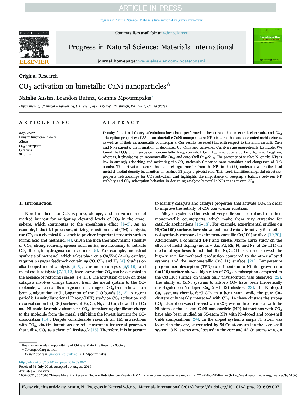 CO2 activation on bimetallic CuNi nanoparticles