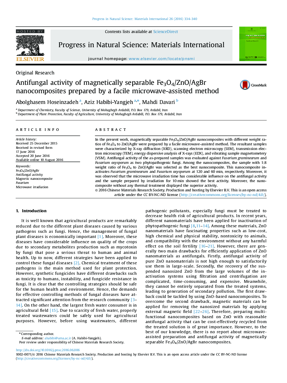 Antifungal activity of magnetically separable Fe3O4/ZnO/AgBr nanocomposites prepared by a facile microwave-assisted method