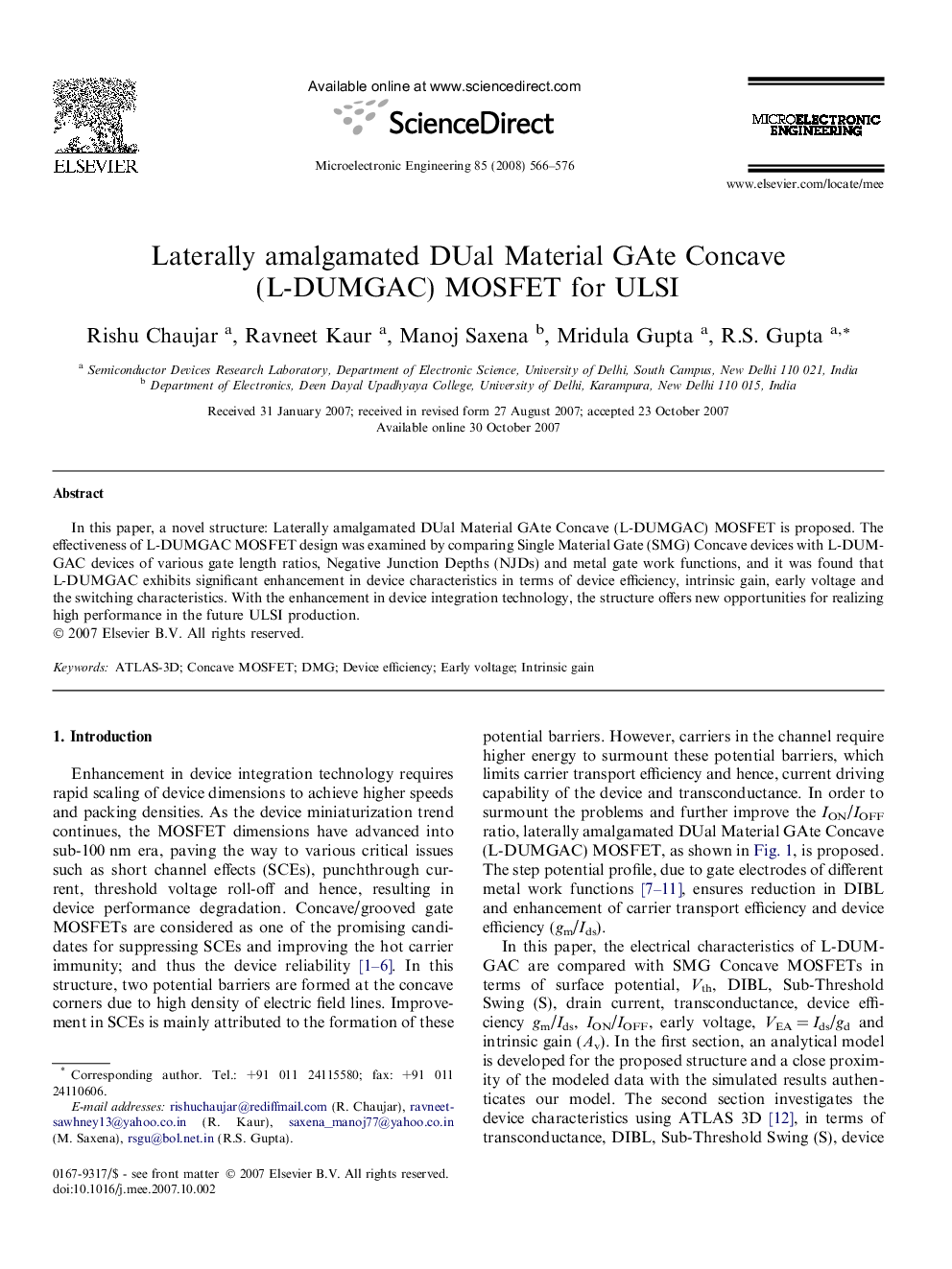 Laterally amalgamated DUal Material GAte Concave (L-DUMGAC) MOSFET for ULSI