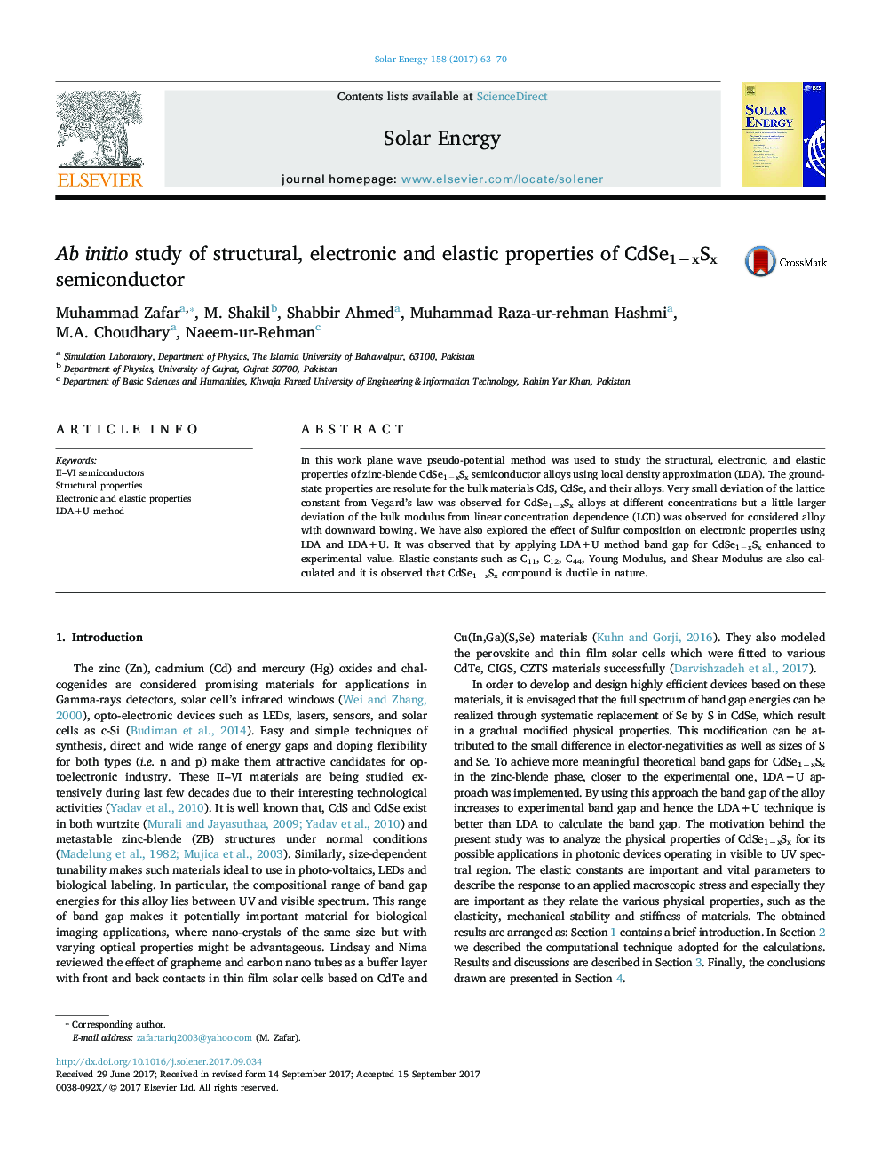Ab initio study of structural, electronic and elastic properties of CdSe1âxSx semiconductor