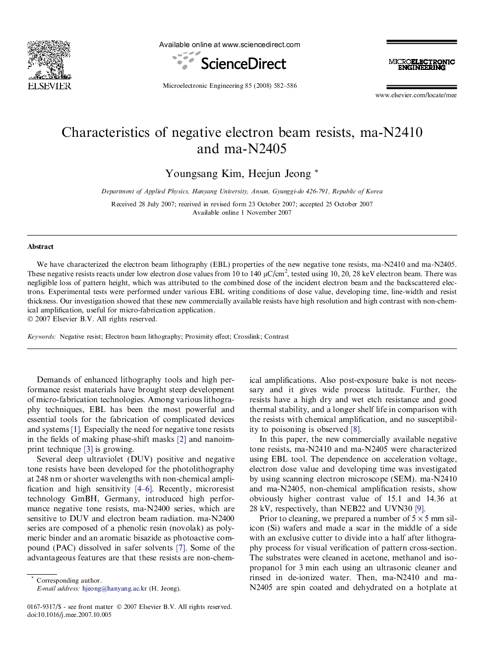 Characteristics of negative electron beam resists, ma-N2410 and ma-N2405