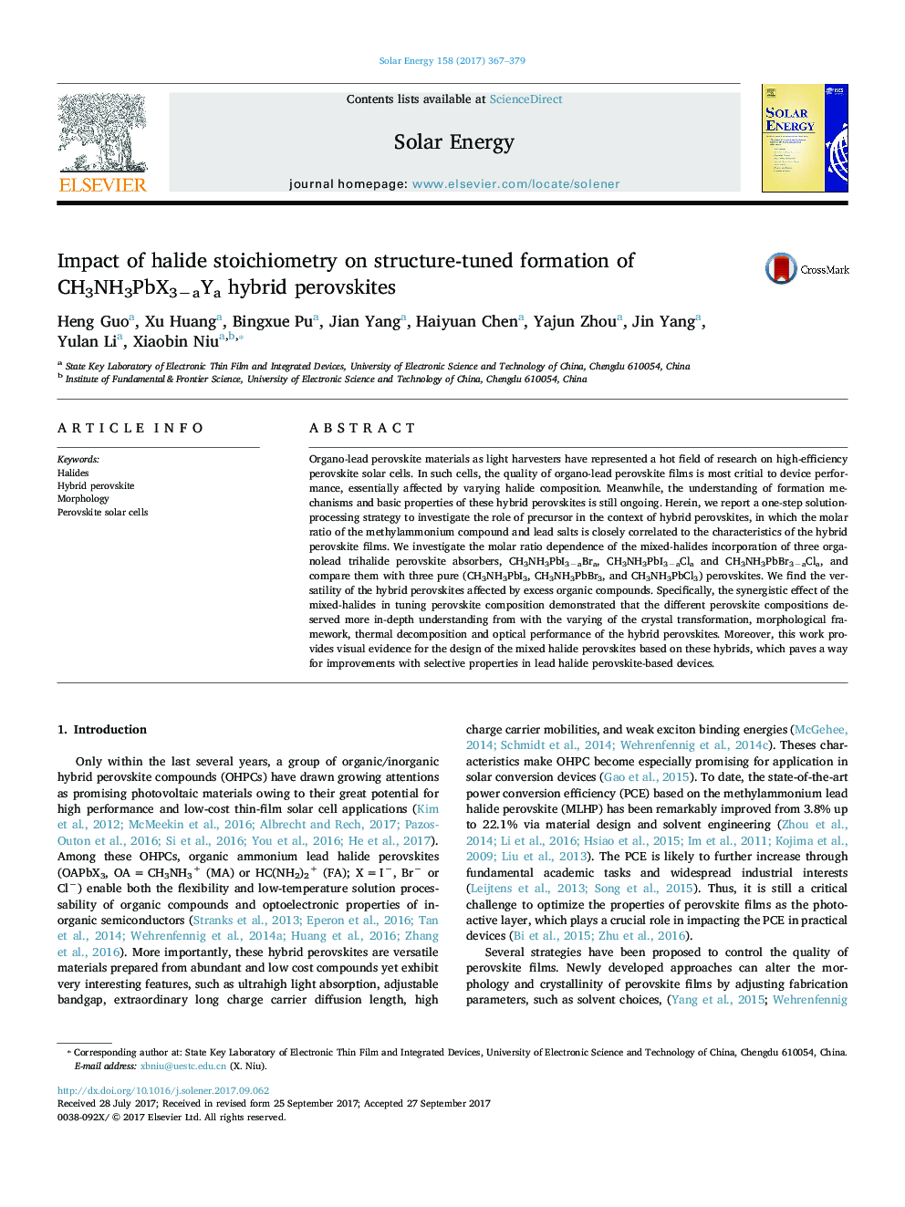 Impact of halide stoichiometry on structure-tuned formation of CH3NH3PbX3âaYa hybrid perovskites