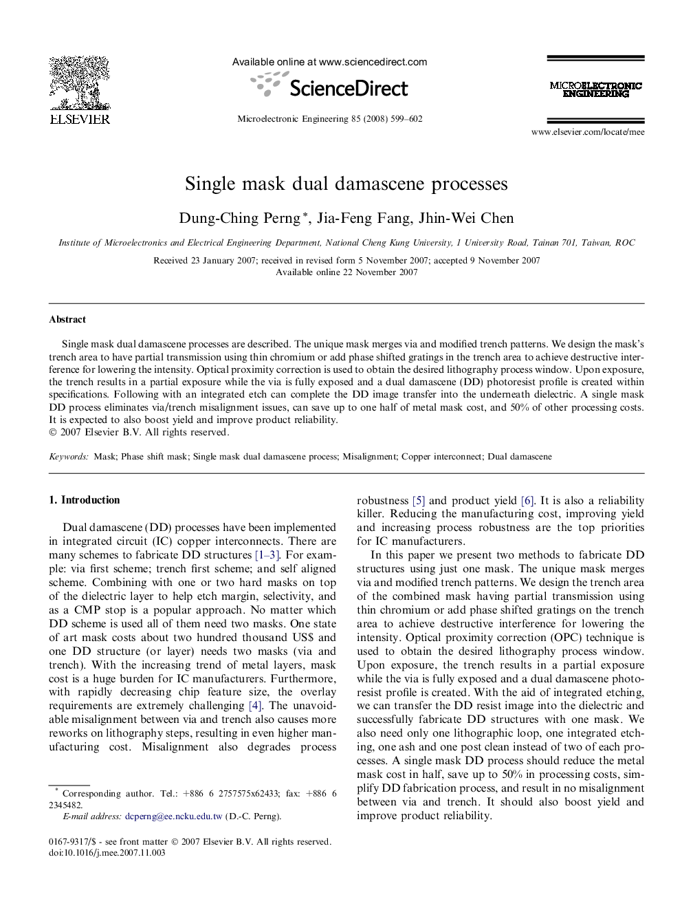 Single mask dual damascene processes