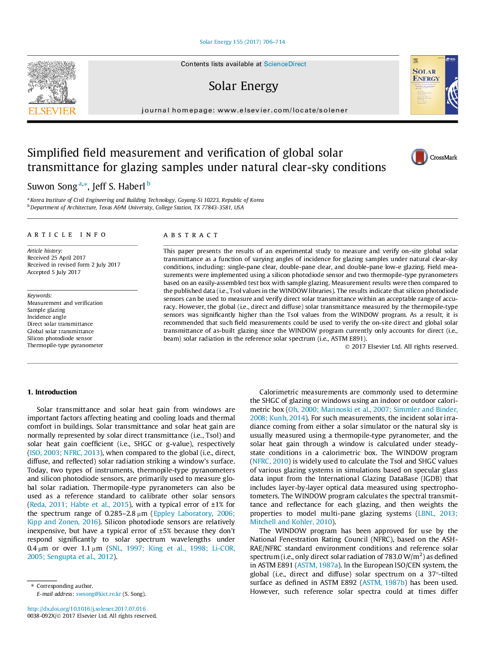 Simplified field measurement and verification of global solar transmittance for glazing samples under natural clear-sky conditions