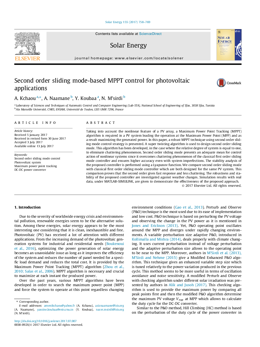 Second order sliding mode-based MPPT control for photovoltaic applications