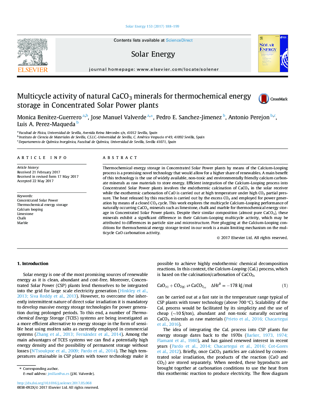 Multicycle activity of natural CaCO3 minerals for thermochemical energy storage in Concentrated Solar Power plants