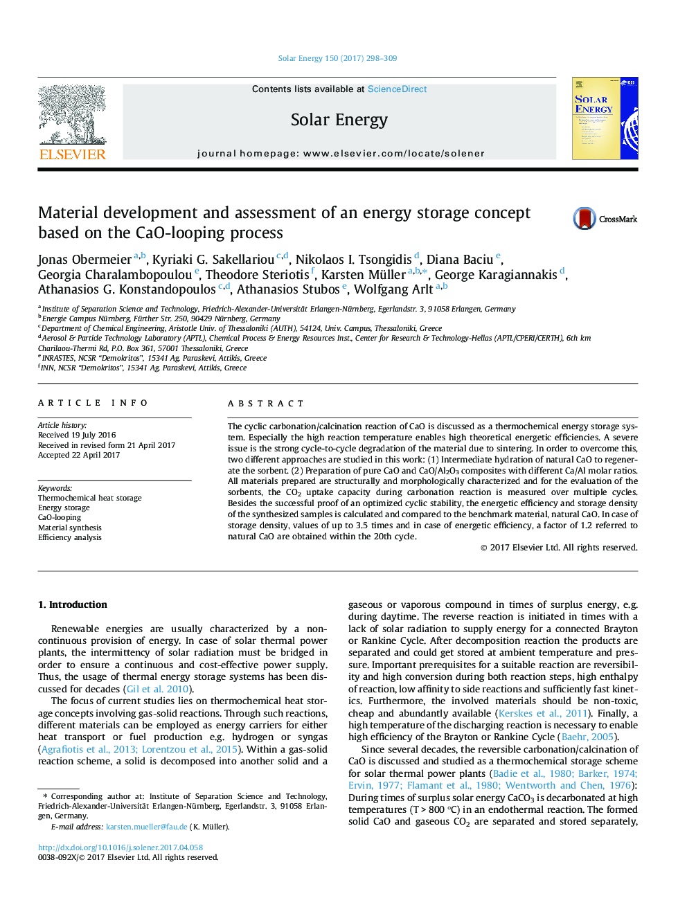 عکس صفحه اول مقاله: Material development and assessment of an energy storage concept based on the CaO-looping process Material development and assessment of an energy storage concept based on the CaO-looping process