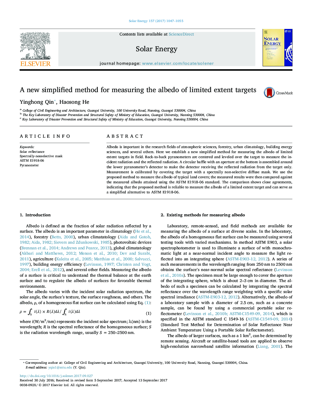 A new simplified method for measuring the albedo of limited extent targets