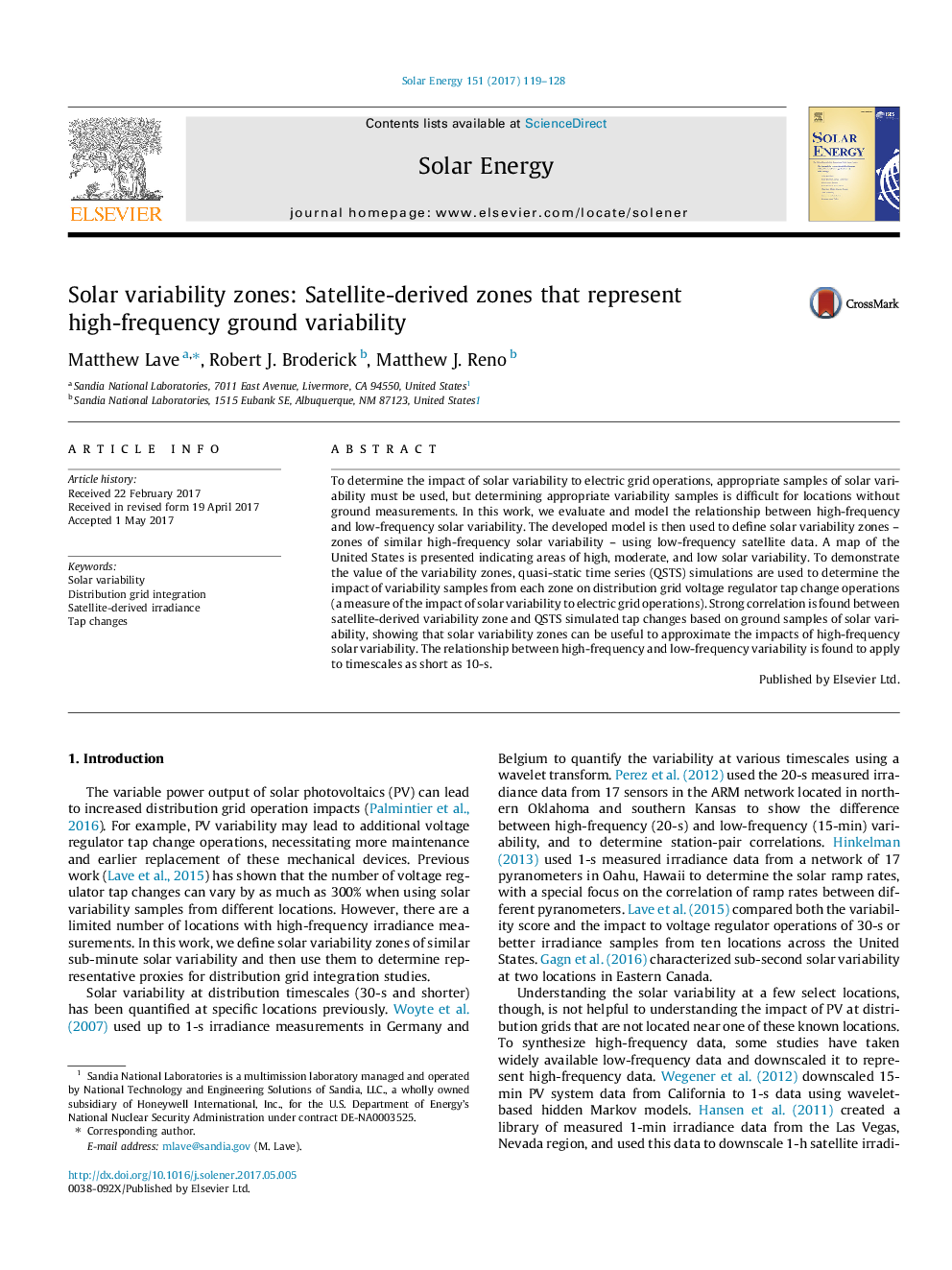 Solar variability zones: Satellite-derived zones that represent high-frequency ground variability