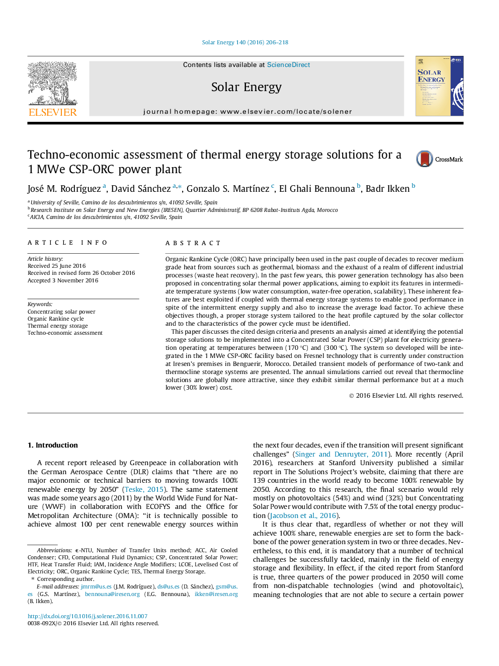 Techno-economic assessment of thermal energy storage solutions for a 1Â MWe CSP-ORC power plant