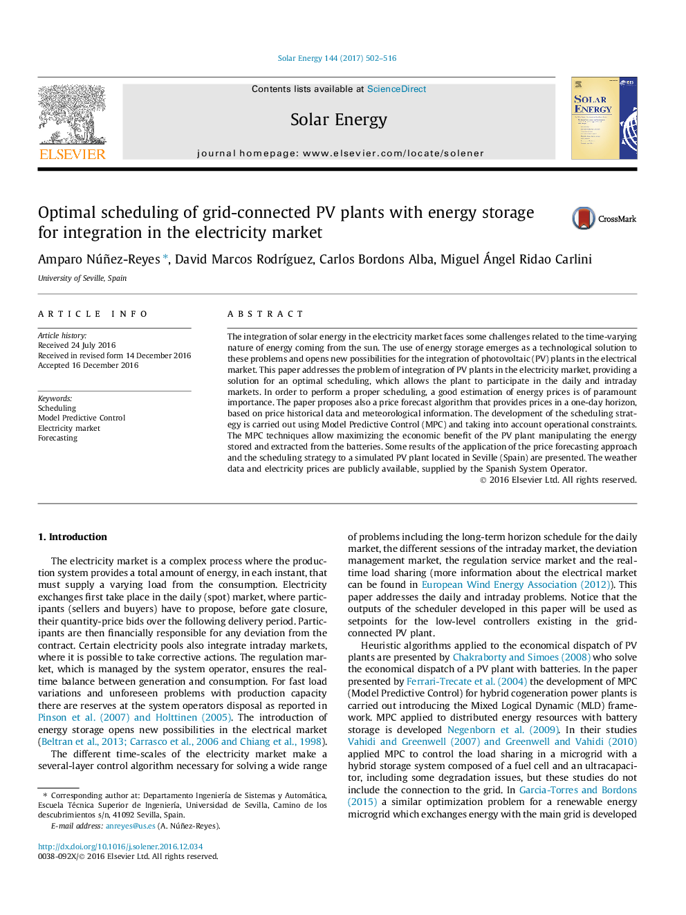 Optimal scheduling of grid-connected PV plants with energy storage for integration in the electricity market