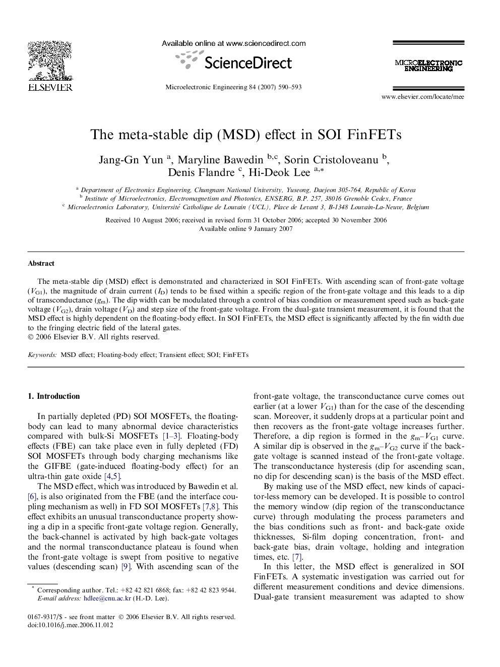 The meta-stable dip (MSD) effect in SOI FinFETs