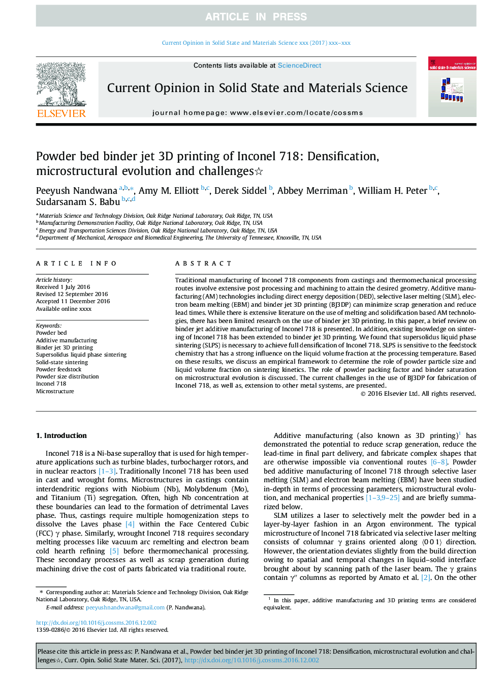 Powder bed binder jet 3D printing of Inconel 718: Densification, microstructural evolution and challenges