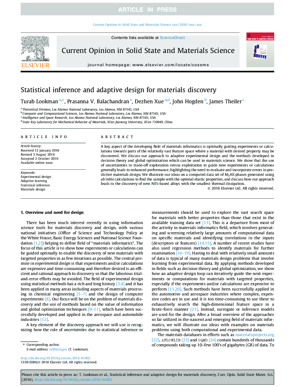 Statistical inference and adaptive design for materials discovery