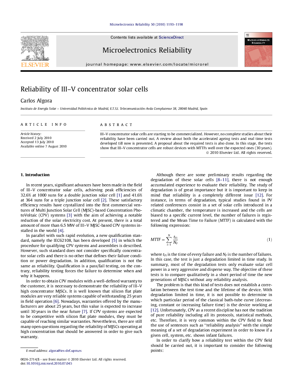 Reliability of III–V concentrator solar cells
