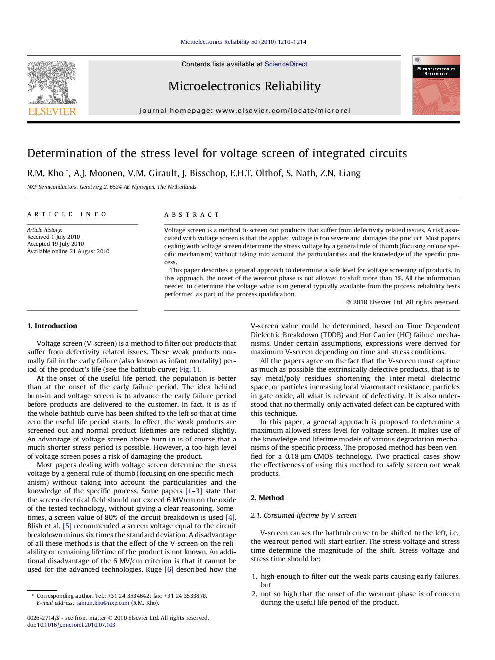 Determination of the stress level for voltage screen of integrated circuits