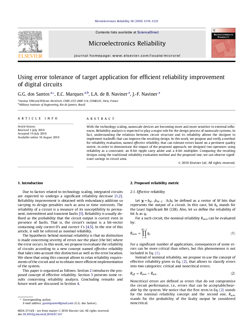 Using error tolerance of target application for efficient reliability improvement of digital circuits