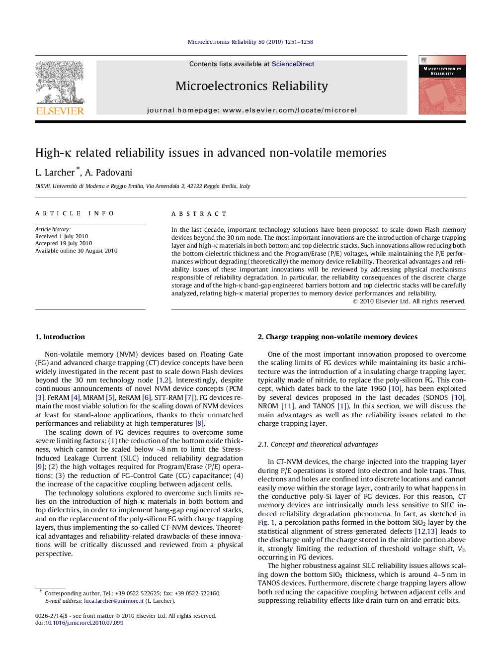 High-κ related reliability issues in advanced non-volatile memories