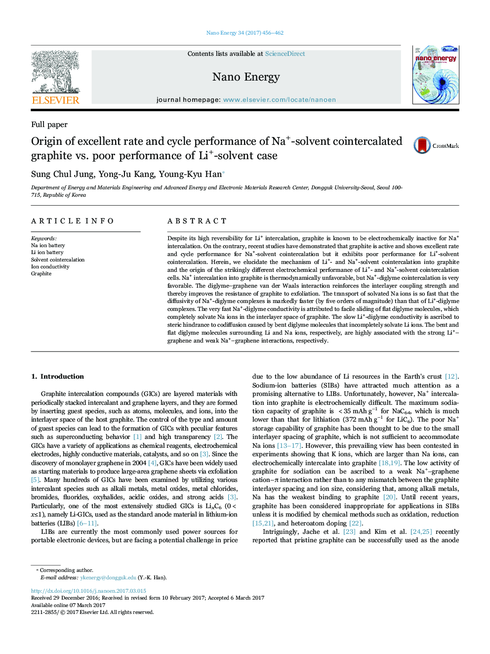 Origin of excellent rate and cycle performance of Na+-solvent cointercalated graphite vs. poor performance of Li+-solvent case