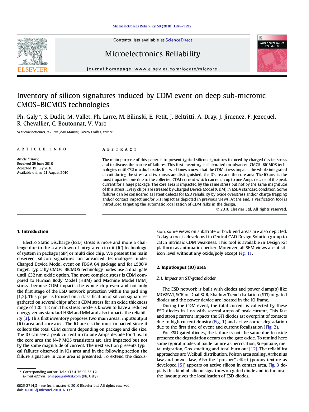 Inventory of silicon signatures induced by CDM event on deep sub-micronic CMOS–BICMOS technologies