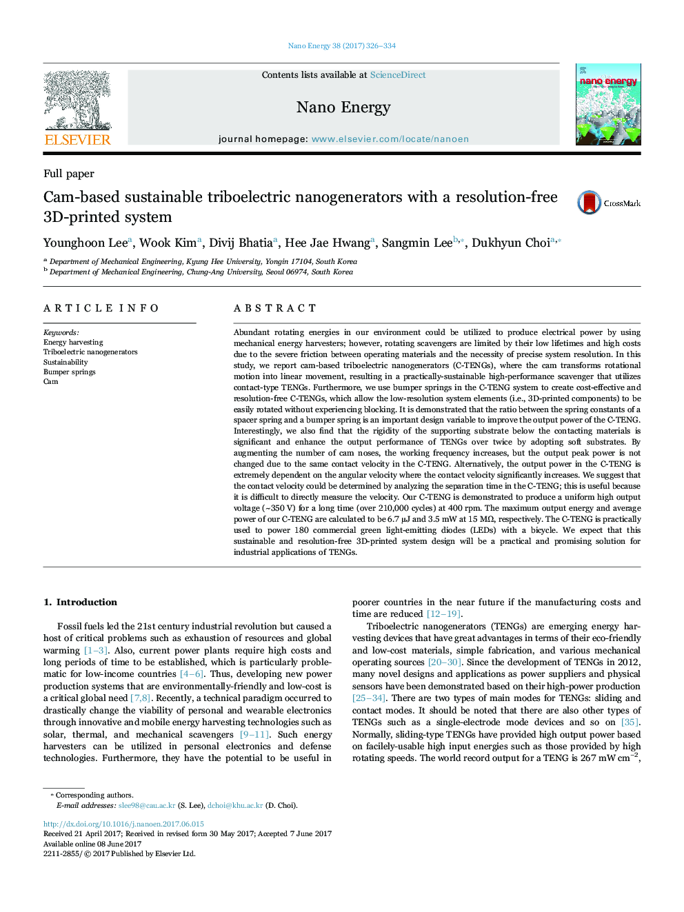 Cam-based sustainable triboelectric nanogenerators with a resolution-free 3D-printed system