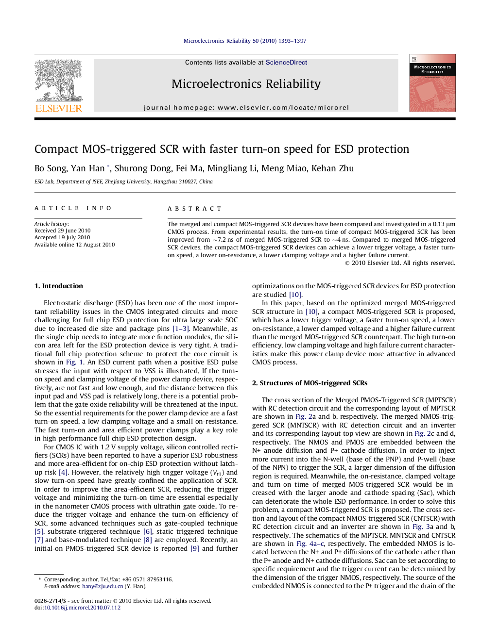 Compact MOS-triggered SCR with faster turn-on speed for ESD protection