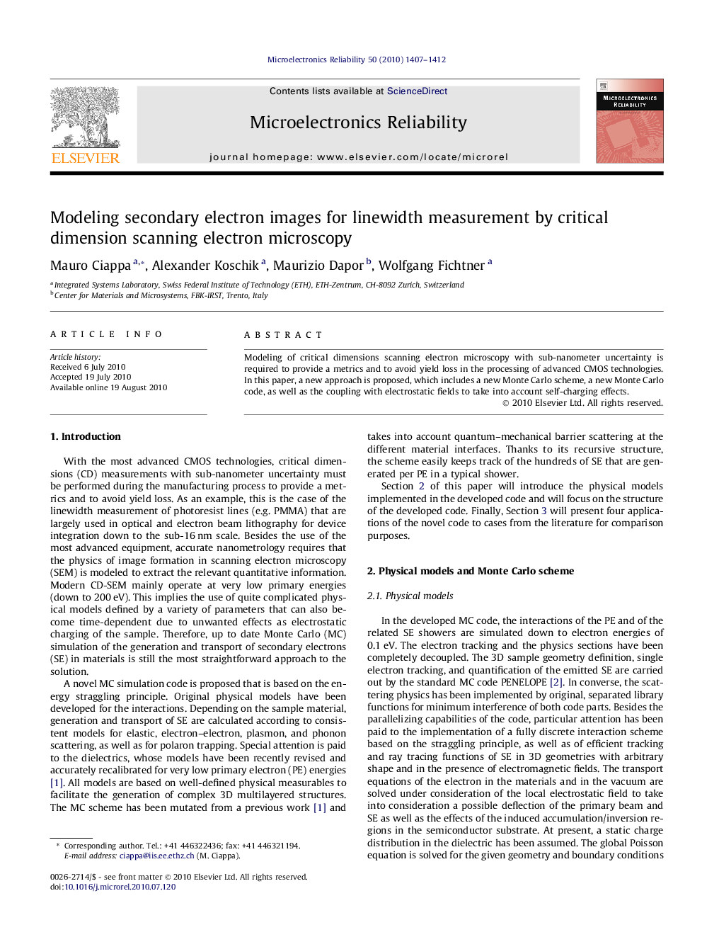 Modeling secondary electron images for linewidth measurement by critical dimension scanning electron microscopy