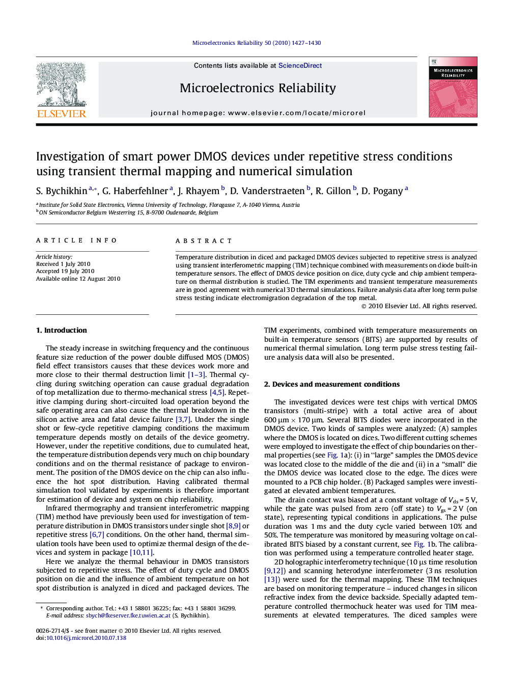 Investigation of smart power DMOS devices under repetitive stress conditions using transient thermal mapping and numerical simulation