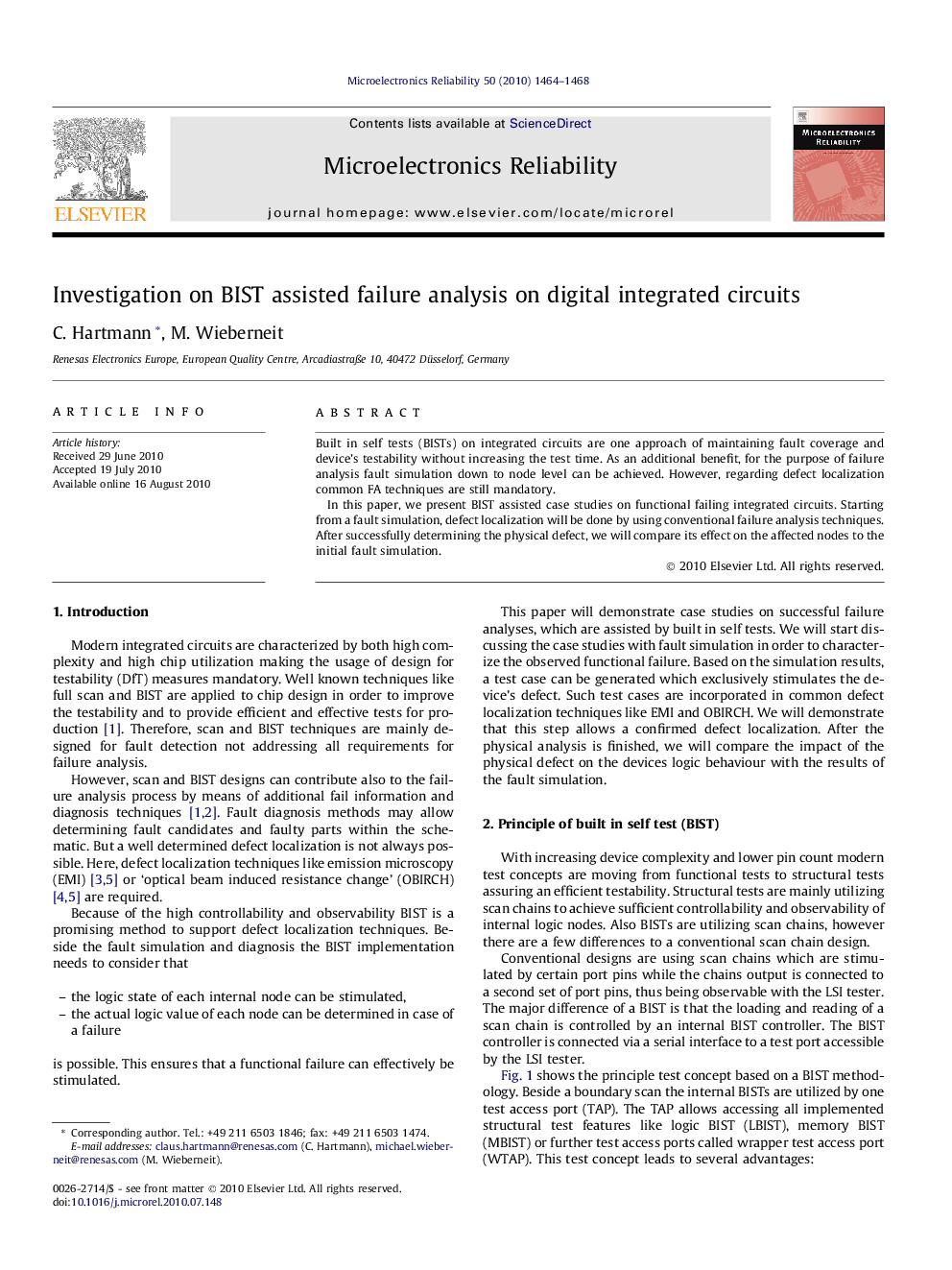 Investigation on BIST assisted failure analysis on digital integrated circuits