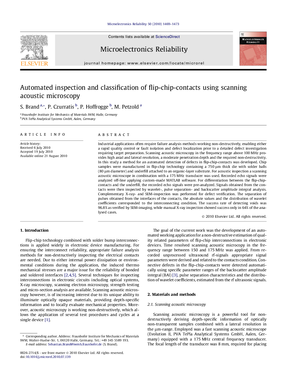 Automated inspection and classification of flip-chip-contacts using scanning acoustic microscopy