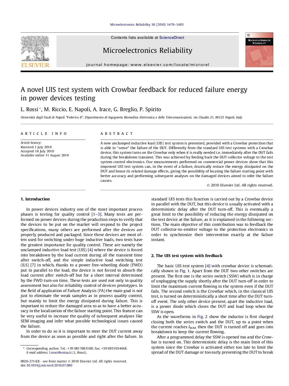 A novel UIS test system with Crowbar feedback for reduced failure energy in power devices testing