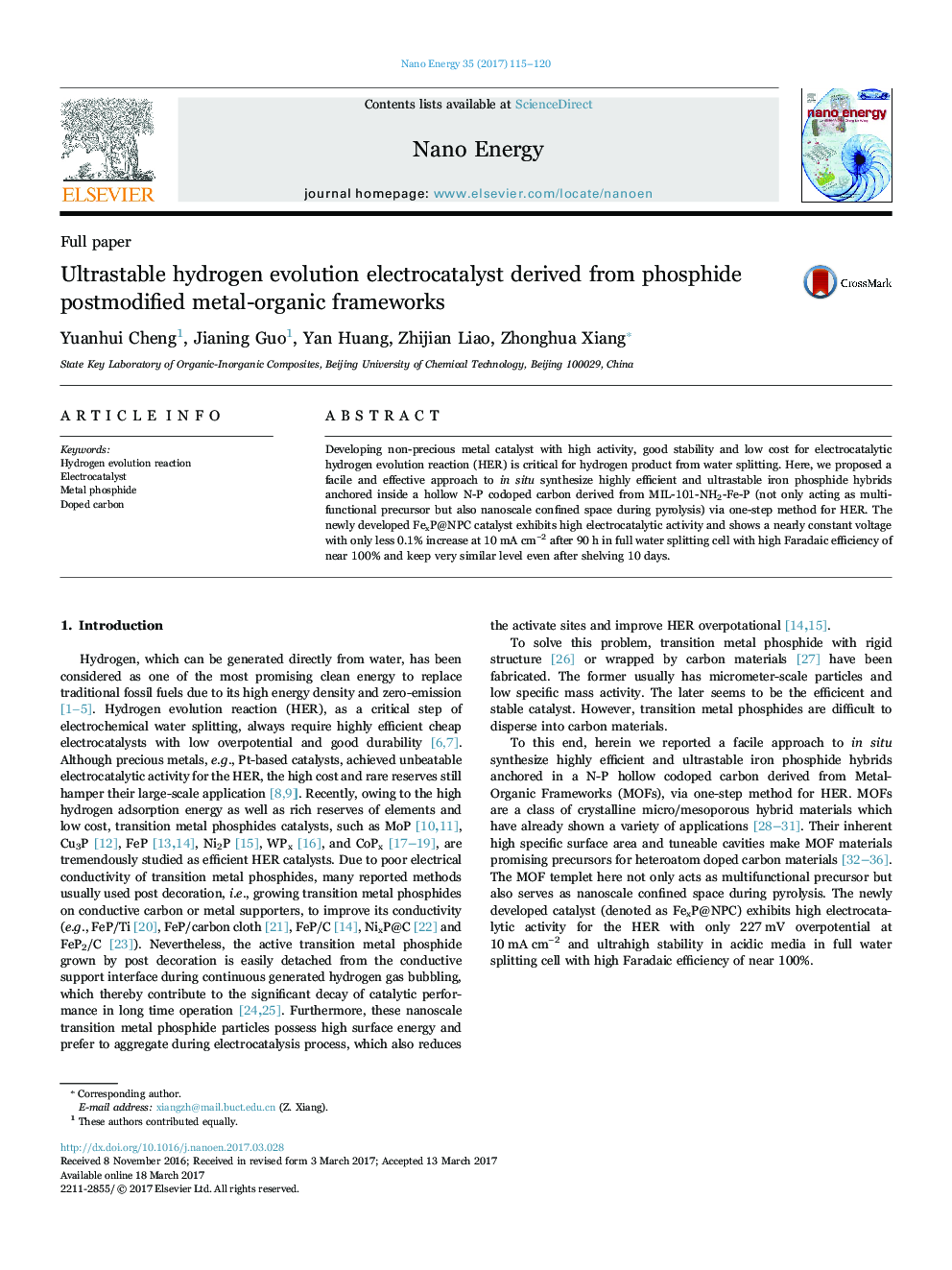 Ultrastable hydrogen evolution electrocatalyst derived from phosphide postmodified metal-organic frameworks