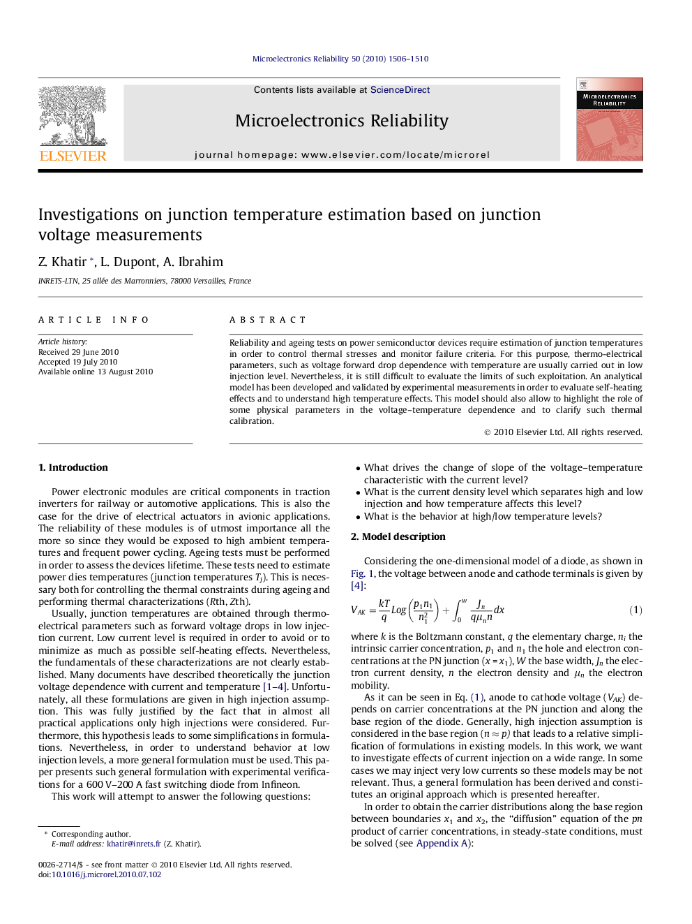 Investigations on junction temperature estimation based on junction voltage measurements