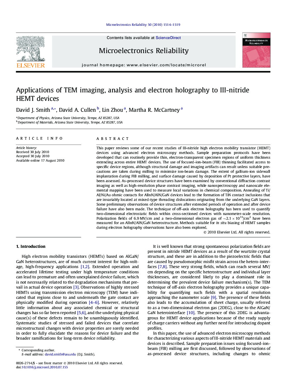 Applications of TEM imaging, analysis and electron holography to III-nitride HEMT devices
