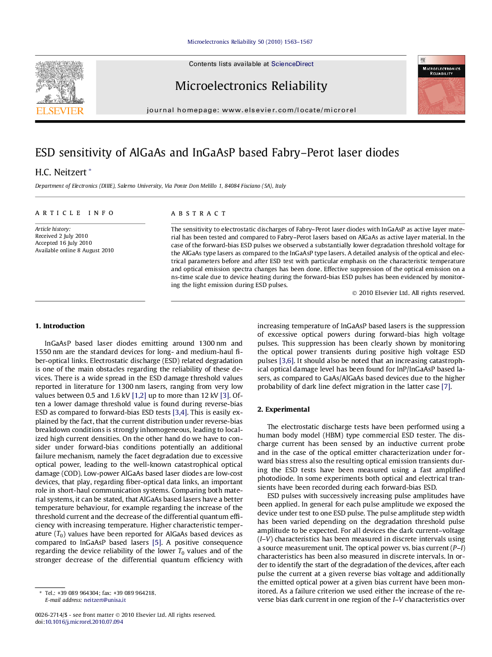 ESD sensitivity of AlGaAs and InGaAsP based Fabry–Perot laser diodes
