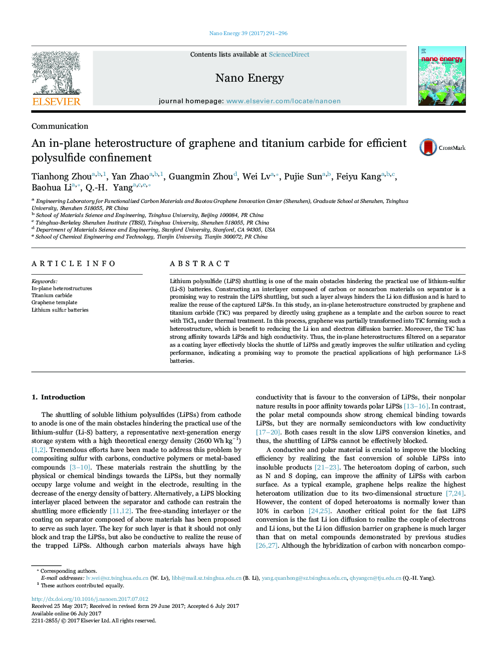 CommunicationAn in-plane heterostructure of graphene and titanium carbide for efficient polysulfide confinement