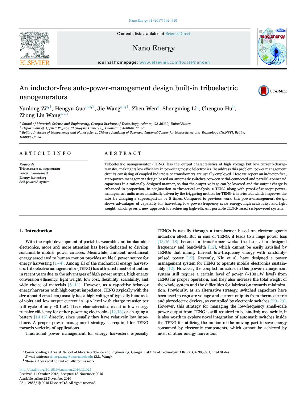 An inductor-free auto-power-management design built-in triboelectric nanogenerators