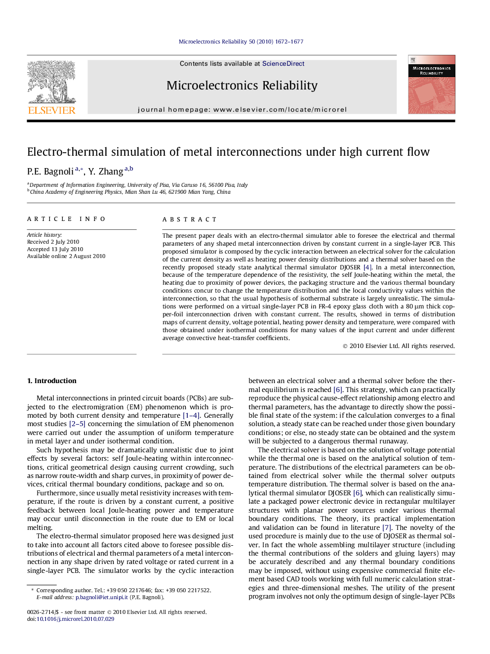 Electro-thermal simulation of metal interconnections under high current flow