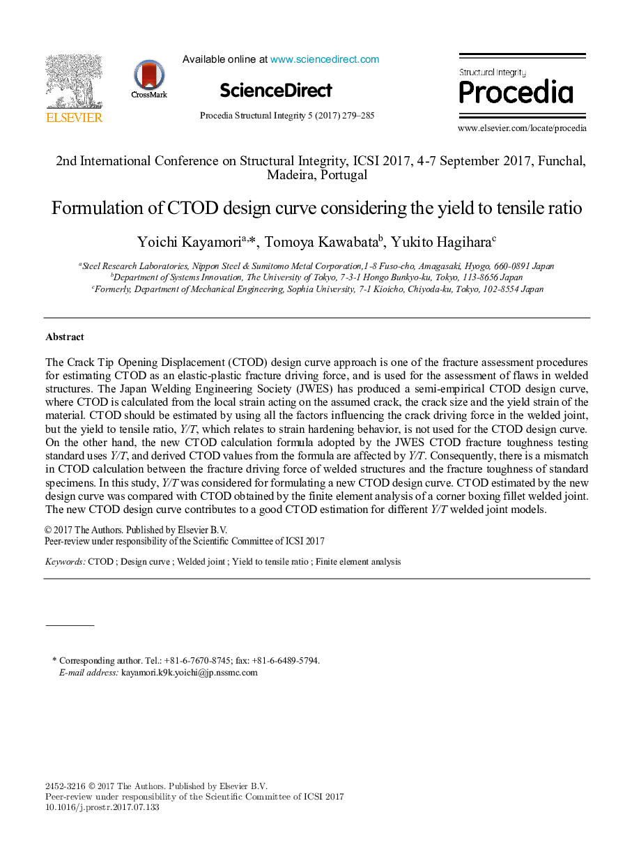 Formulation of CTOD design curve considering the yield to tensile ratio