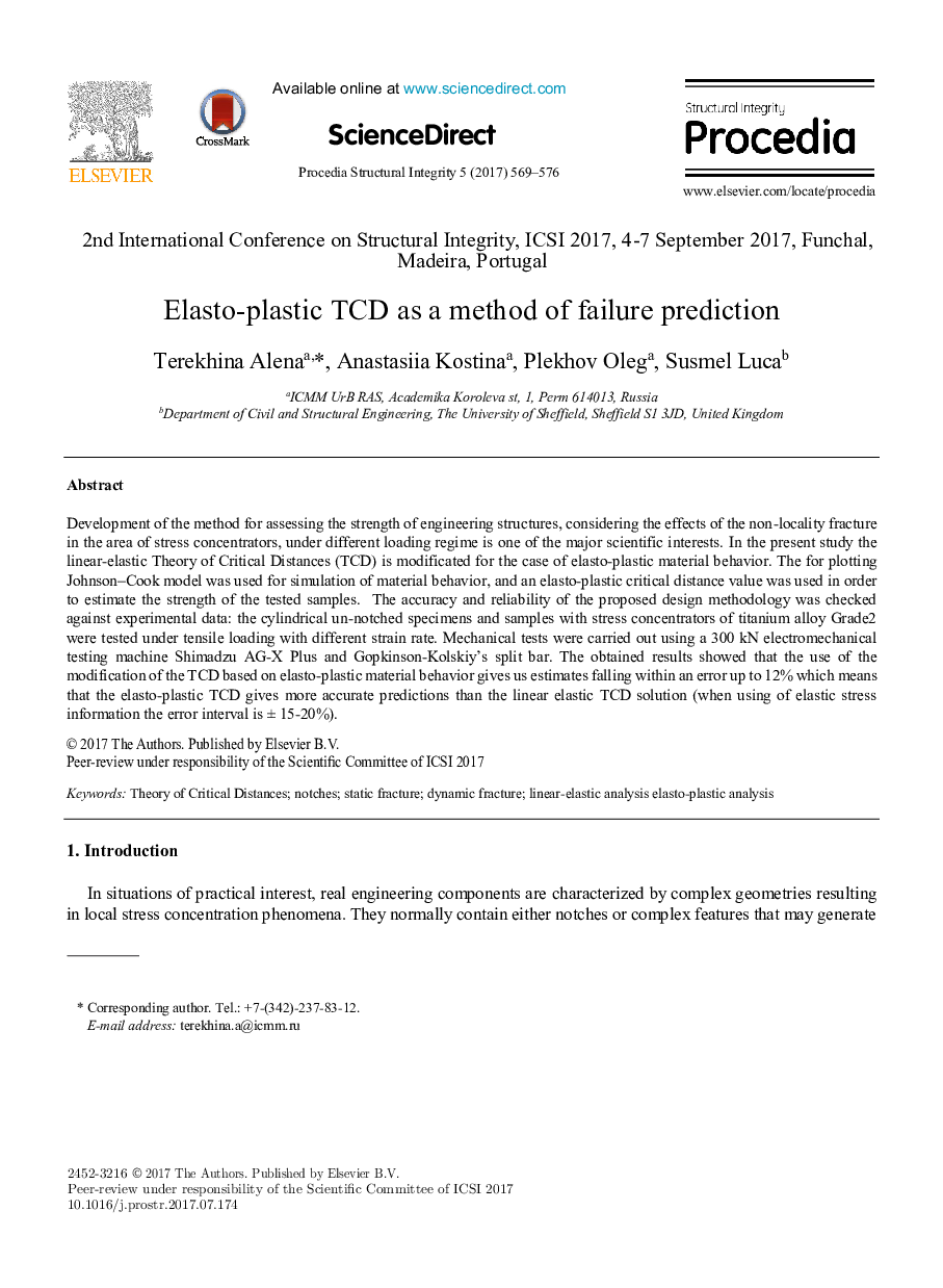 Elasto-plastic TCD as a method of failure prediction